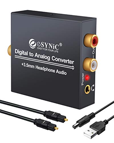 Product Cover eSynic Digital to Analog Audio Converter DAC Converter Optical Toslink Coaxial to L/R RCA 3.5mm Jack Audio Adapter with 1m Fiber Optical Cable for HDTV Blu Ray DVD Sky HD TV Box Amps PS3 PS4