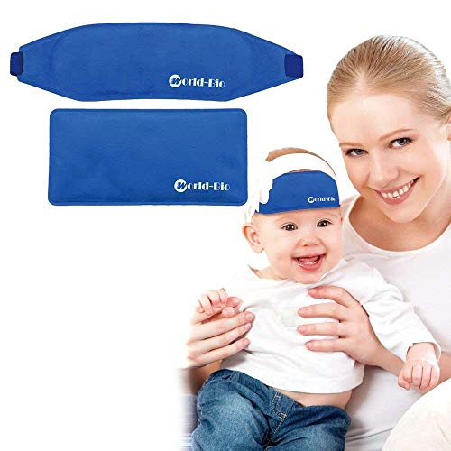 Product Cover WORLD-BIO Fever Cooling Pad & Reusable Ice Gel Eye Mask for Baby Kids Toddler, Hot Cold First Aid Patch for Migraine Relief, Bruises Smoothing, Bumps Therapy, Set of 2