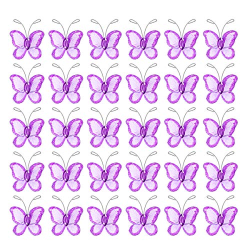 Product Cover NUOLUX Mesh Wire Glitter Butterfly Pack of 50 (Purple)