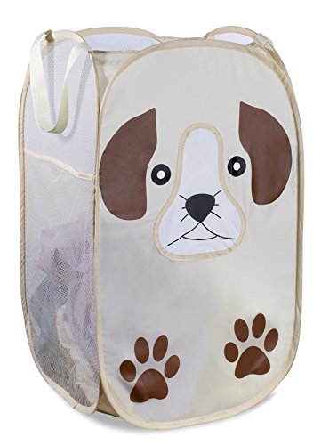 Product Cover Mesh Popup Laundry Hamper - Portable, Durable Handles, Collapsible for Storage and Easy to Open. Folding Pop-Up Clothes Hampers are Great for The Kids Room, College Dorm or Travel. (Puppy)