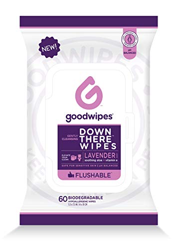 Product Cover Goodwipes Down There Feminine Flushable Wet Wipes for Women, Lavender Scent, 60 Wipe Pack, 1 Count