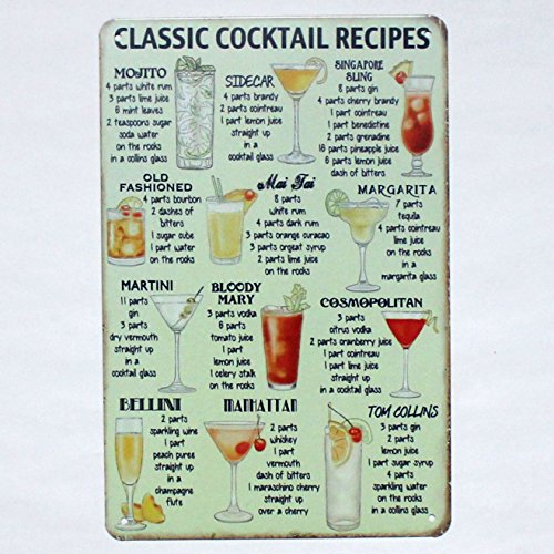 Product Cover Mega-deal Classic Cocktail Recipes Metal Tin Sign 20 x 30cm