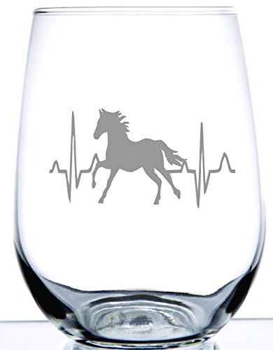 Product Cover Horse Heartbeat Stemless Wine Glass | Rodeo Collection | Permanently Laser Etched | 15 Ounce