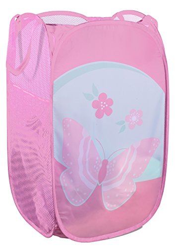 Product Cover Mesh Popup Laundry Hamper - Portable, Durable Handles, Collapsible for Storage and Easy to Open. Folding Pop-Up Clothes Hampers are Great for The Kids Room, College Dorm or Travel. (Butterfly)