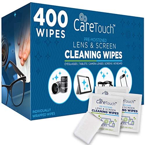 Product Cover Care Touch Lens Cleaning Wipes, Pre Moistened Cleansing Cloths Great for Eyeglasses, Tablets, Camera Lenses, Screens, Keyboards and Other Delicate Surfaces (400 Lens Wipes)