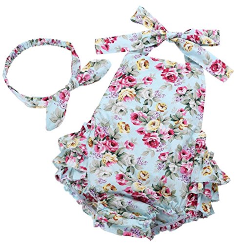 Product Cover PrinceSasa Baby Girl's Floral Print Ruffles Romper Summer Clothes with Headband