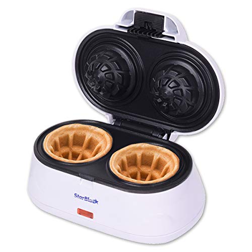Product Cover Double Waffle Bowl Maker by StarBlue - White - Make bowl shapes Belgian waffles in minutes | Best for serving ice cream and fruit | Gift ideas 110V 50/60Hz 1200W