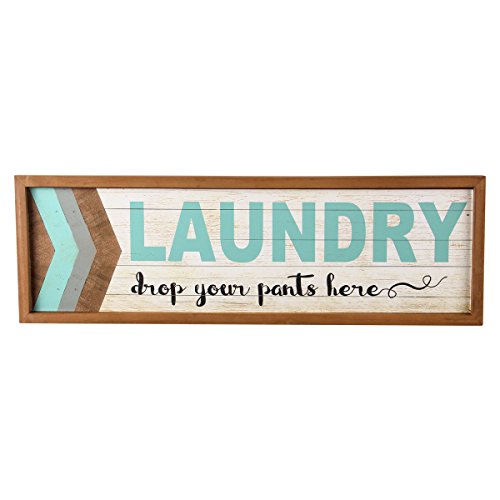 Product Cover NIKKY HOME Decorative Wood Framed Wall Plaque Laundry Sign Drop Your Pants here, Blue