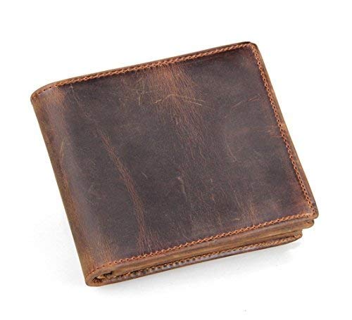 Product Cover HRS Men's Genuine Leather RFID Blocking Vintage Italian Slim Bifold Handmade Wallet with ID Window and Zipper
