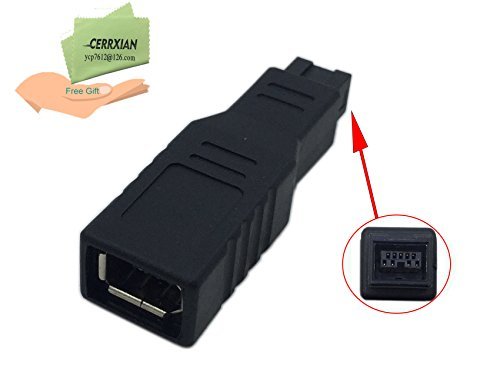 Product Cover Cerrxian FireWire IEEE 1394 Type A 400 6 Pin Female to 1394 Type B 800 9 Pin Male Data Transfer Adapter Converter for Mac, PC