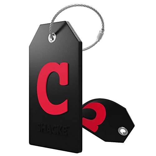 Product Cover Initial Luggage Tag with Full Privacy Cover and Stainless Steel Loop (Black) (C)