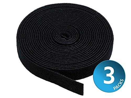 Product Cover Monoprice 3-Pack Hook & Loop Fastening Tape 5 Yard/roll, 0.75-inch, Black-(121887), 3 Piece