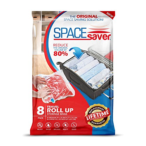 Product Cover SpaceSaver 8 x Premium Travel Roll Up Compression Storage Bags For Suitcases - No Vacuum Needed - (4 x Large, 4 x Medium) 80% More Storage Than Leading Brands!