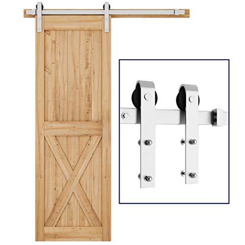 Product Cover SMARTSTANDARD 8FT Heavy Duty Sliding Barn Door Hardware Kit, Single Rail, Stainless Steel, Super Smoothly and Quietly, Simple and Easy to Install, Silver
