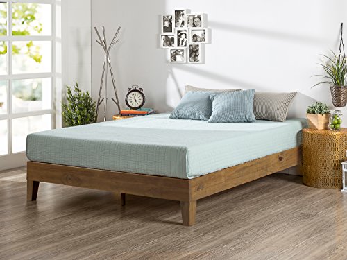 Product Cover Zinus 12 Inch Deluxe Wood Platform Bed / No Boxspring Needed / Wood Slat Support / Rustic Pine Finish, Queen