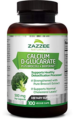 Product Cover Zazzee Calcium D-Glucarate, 100 Veggie Caps, 500 mg per Capsule, Contains 3 mg BioPerine for Enhanced Absorption, Plus Pure Broccoli Extract, Vegan, Non-GMO and All-Natural