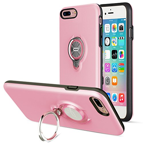 Product Cover iPhone 8 Plus Case, iPhone 7 Plus Case, ICONFLANG 360 Degree Rotating Ring Kickstand Case Shockproof Impact Protection [Support Magnetic Car Mount Case] for iPhone 8 Plus / 7 Plus (2018) - Pink