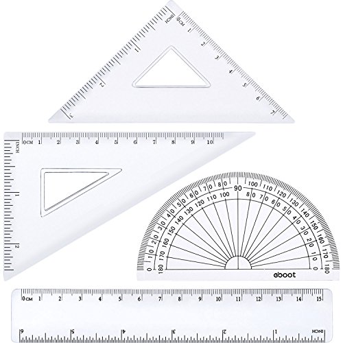 Product Cover eBoot 4 Pieces Math Geometry Tool Plastic Clear Ruler Sets, Protractor, Triangle