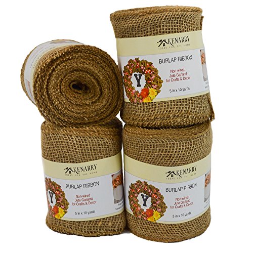 Product Cover Burlap Ribbon, Wide Natural, 5 Inch x 10 Yard Loose Weave Roll for Crafts and Decor (4 Rolls)