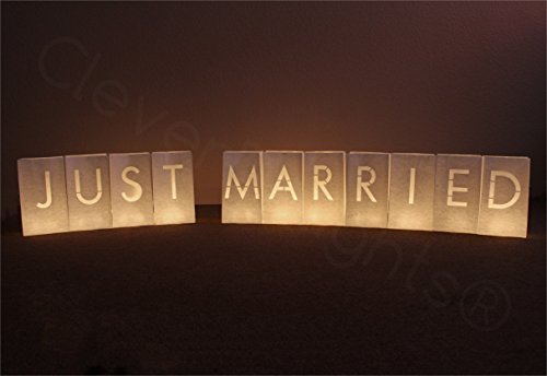 Product Cover CleverDelights White Luminary Bags - Just Married - 11 Bags - Flame Resistant Luminaria Candle Bag
