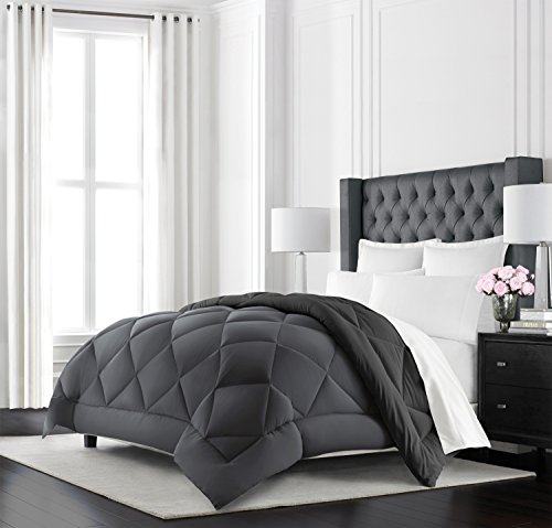 Product Cover Beckham Hotel Collection Goose Down Alternative Reversible Comforter - All Season - Premium Quality Luxury Hypoallergenic Comforter - Full/Queen - Grey/Black
