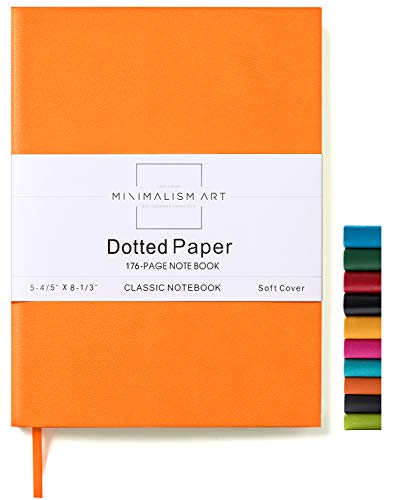 Product Cover Minimalism Art, Soft Cover Notebook Journal, A5 Size 5.8 X 8.3 inches, Orange, Dotted Grid Page, 176 Pages, Fine PU Leather, Premium Thick Paper-100gsm, Ribbon Bookmark, Designed in San Francisco