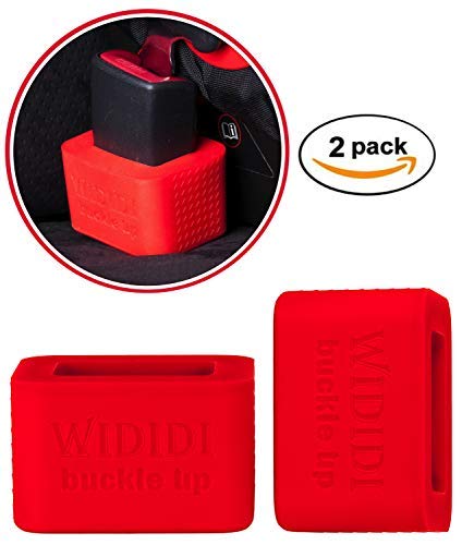 Product Cover 2-Pack Car Seat Belt Buckle Holder by Wididi Buckle Up - Soft Silicone - Easy Installation - Holds Seatbelt Receiver in Upright Position - Makes Buckling Easier for Kids, Adults & The Elderly - Red
