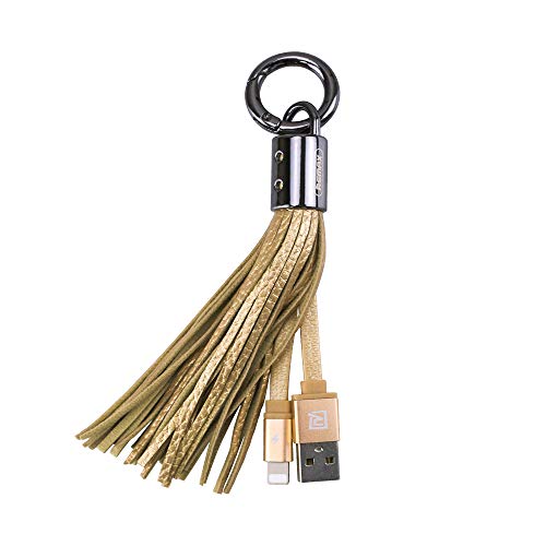 Product Cover Remax Mini Cute Portable USB Cable Tassels Keychain Compatible with Cell Phone X/8/8Plus/7/7 Plus/6S/6 (Tassels/Gold)