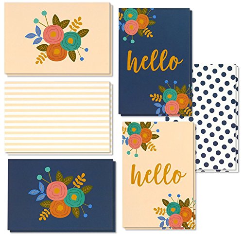 Product Cover 48 Pack All Occasion Hello Note Cards - Assorted Greeting Card Bulk Box Set, 6 Modern Floral Flower Designs, Blank on The Inside, Notecards with Envelopes Included, 4 x 6 Inches