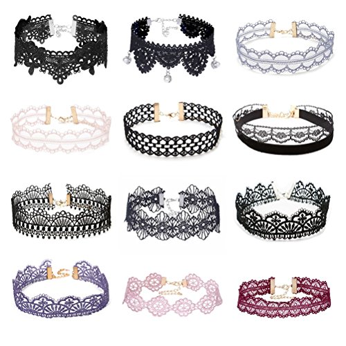 Product Cover Tpocean 12 Pieces Choker Necklace Tattoo Necklace Colorful Lace Choker Set