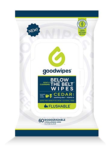 Product Cover Goodwipes Below the Belt Flushable Wipes for Men, Cedar Scent, 60 Wipe Pack, 1 Count