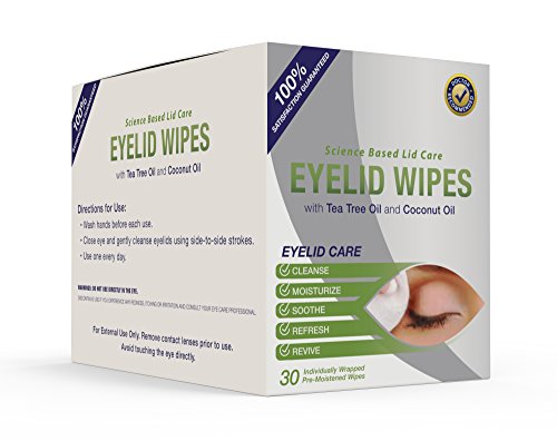 Product Cover Eyelid Wipes With Tea Tree and Coconut Oil - Cleansing Eye Wipes for People Itchy Eyes - Box Of 30 Natural Eye Wipes