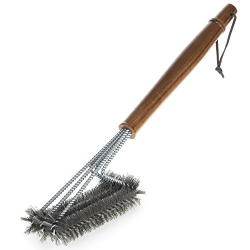 Product Cover Barbecue Grill Brush - Cleans All Angles, Extended, Large Wooden Handle and Stainless Steel Bristles - No Scratch Cleaning for Any Grill: Char Broil & Ceramic - BBQ-Aid