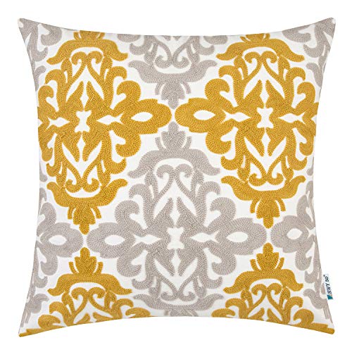 Product Cover HWY 50 Yellow Decorative Embroidered Throw Pillow Covers Cushion Cases for Couch Sofa Bed 18 x 18 inch Accent Floral Geometric 1 Piece