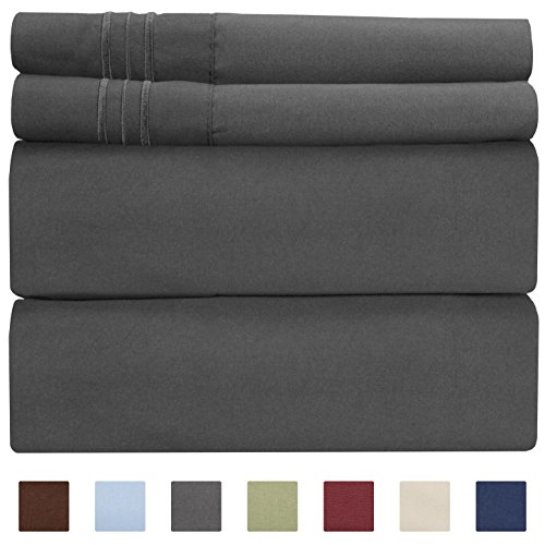 Product Cover California King Size Sheet Set - 4 Piece - Hotel Luxury Bed Sheets - Extra Soft - Deep Pockets - Easy Fit - Breathable & Cooling Sheets - Wrinkle Free - Comfy - Dark Grey Bed Sheets - Gray