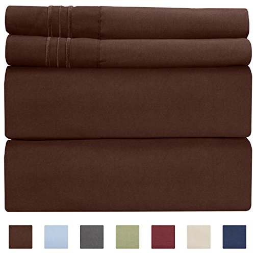 Product Cover California King Size Sheet Set - 4 Piece Set - Hotel Luxury Bed Sheets - Extra Soft - Deep Pockets - Breathable & Cooling - Wrinkle Free - Comfy - Brown Chocolate Bed Sheets - Cali Kings 4 PC