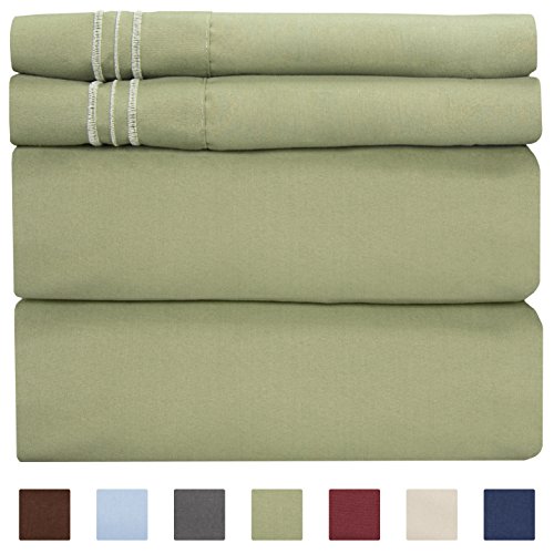 Product Cover Queen Size Sheet Set - 4 Piece Set - Hotel Luxury Bed Sheets - Extra Soft - Deep Pockets - Easy Fit - Breathable & Cooling - Wrinkle Free - Comfy - Sage Green Bed Sheets - Queens Sheets - 4 PC