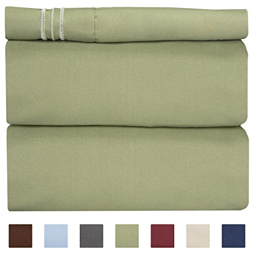 Product Cover Twin Size Sheet Set - 3 Piece Set - Hotel Luxury Bed Sheets - Extra Soft - Deep Pockets - Easy Fit - Breathable & Cooling - Wrinkle Free - Comfy - Sage Green Bed Sheets - Twins Sheets - 3 PC