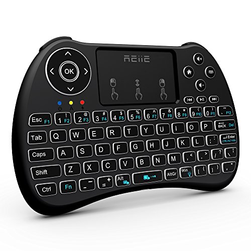 Product Cover (Backlit Version)REIIE H9+ Backlit Wireless Mini Handheld Remote Keyboard with Touchpad Work for PC,Raspberry Pi 2, Android TV Box ,KODI,Windows 7 8 10