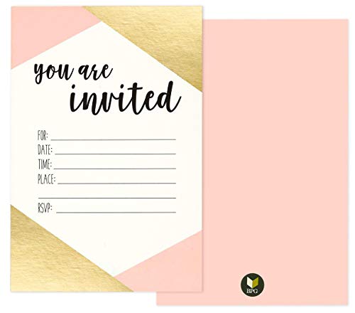 Product Cover 36 Pack Pink and Gold Foil You are Invited Minimalist Party Invitation Card Set - Shabby Chic, Novelty, Invites for Birthdays, Bachelorette Parties, Envelopes Included, 4 x 6 Inches