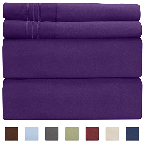 Product Cover Queen Size Sheet Set - 4 Piece Set - Hotel Luxury Bed Sheets - Extra Soft - Deep Pockets - Easy Fit - Breathable & Cooling - Wrinkle Free - Comfy - Purple Plum Bed Sheets - Queens Sheets - 4 PC