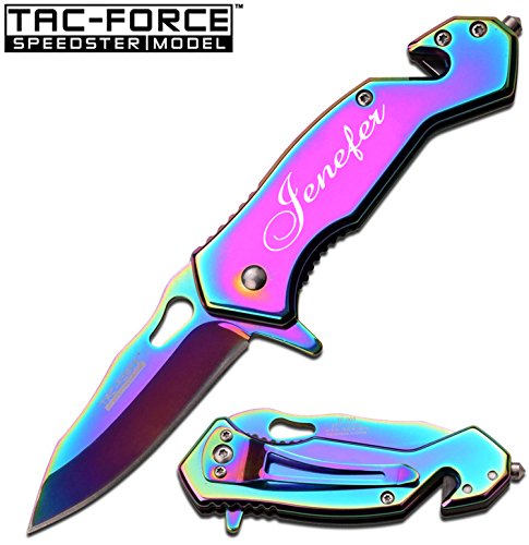 Product Cover GIFTS INFINITY Free Engraving - Tac-Force Survival Knife: 3 in 1 Tactical Pocket Knife, Seat Belt Cutter, Razor Sharp Stainless Steel Folding Knife and Window Breaker- Black Pocket Knife ...