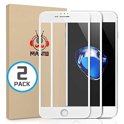 Product Cover MANTO Screen Protector for iPhone 8 Plus 7 Plus 6s Plus 6 Plus 5.5-Inch Full Coverage Tempered Glass Film Edge to Edge Protection 2-Pack, White