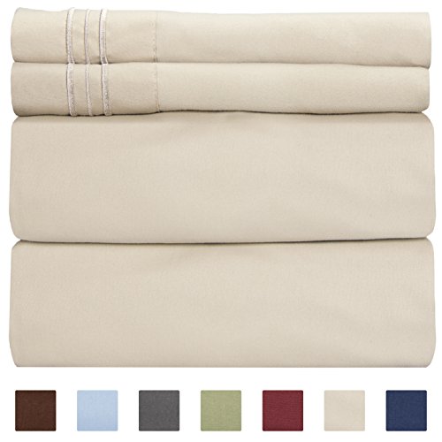 Product Cover California King Size Sheet Set - 4 Piece - Hotel Luxury Bed - Extra Soft - Deep Pockets - Breathable & Cooling - Wrinkle Free - Comfy - Beige Tan Sheets - Cali Kings Sheets Beige Tan 4PC