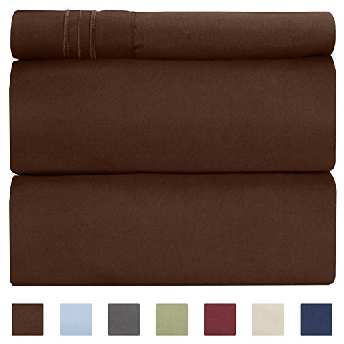 Product Cover Twin Size Sheet Set - 3 Piece Set - Hotel Luxury Bed Sheets - Extra Soft - Deep Pockets - Easy Fit - Breathable & Cooling - Wrinkle Free - Comfy - Brown Chocolate Bed Sheets - Twins Sheets - 3 PC