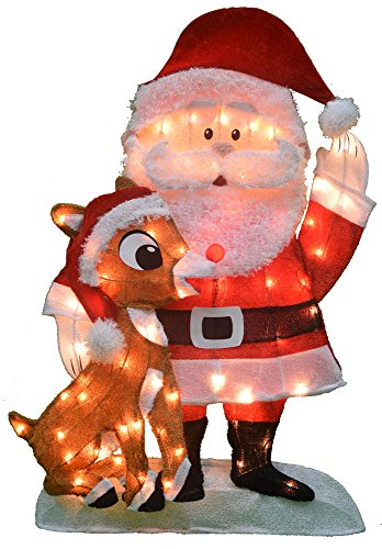 Product Cover ProductWorks Product Works 20307_L2D Decoration, 70 Lights 32-Inch Pre-Lit Santa and Rudolph Christmas Yard Decorati, Incandescent
