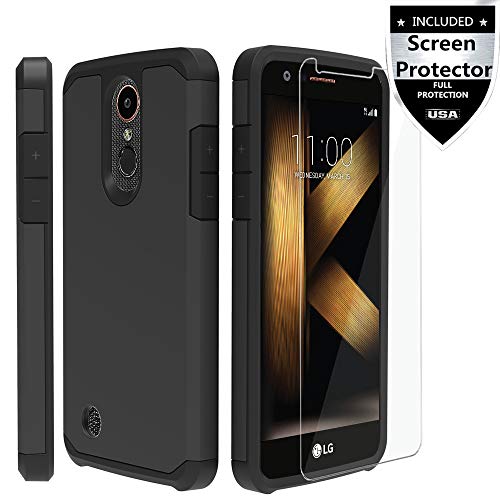 Product Cover LG K20 Plus Case/LG K20 V Case/LG K20 Case/LG Harmony Case/LG Grace Case with Screen Protector,IDEA LINE(TM) Hybrid Hard Shockproof Slim Fit Cover - Black