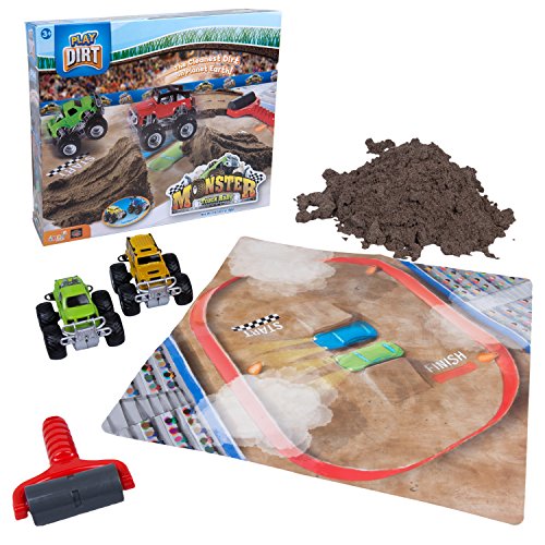 Product Cover Play Dirt Monster Truck Rally - Unique Play Dirt for Burying and Digging Fun - Includes Dirt, Monster Trucks, Road Roller, and Play Mat
