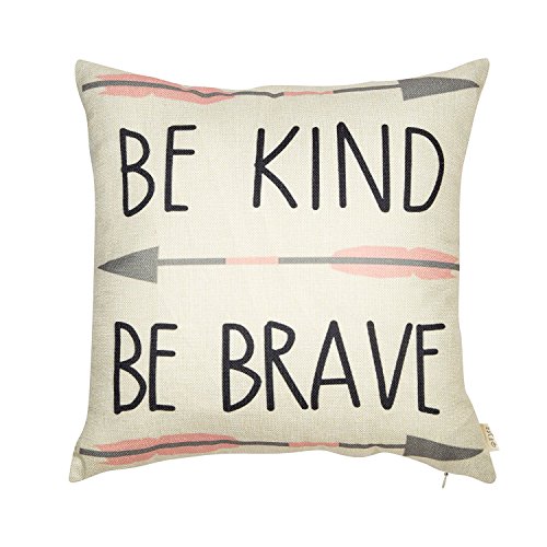 Product Cover Be Kind Be Brave : Fjfz Cotton Linen Home Decorative Quote Words Throw Pillow Case Cushion Cover for Sofa Couch Tribal Girl Nursery Art, Be Kind Be Brave, 3 Arrows Pink and Grey, 18