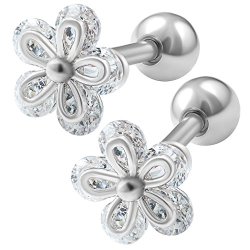 Product Cover bodyjewellery 2pcs 16g 1/4 Cartilage Earring Stud Flower Barbell Forward Heilix Tragus Lobe Auricle Cartilage Bar Surgical Steel CZ